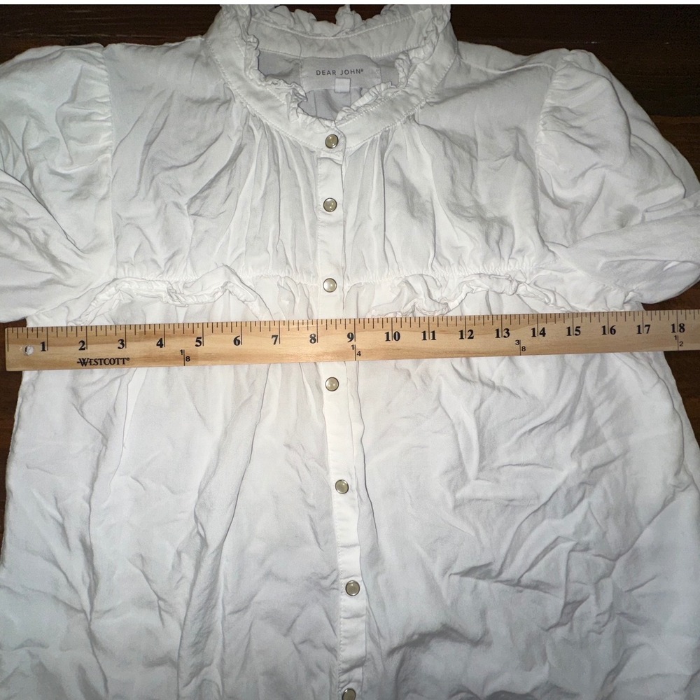 Dear John White Ruffle High Neck Button Down Blouse DSH1164M2WHT XS - Picture 5 of 7